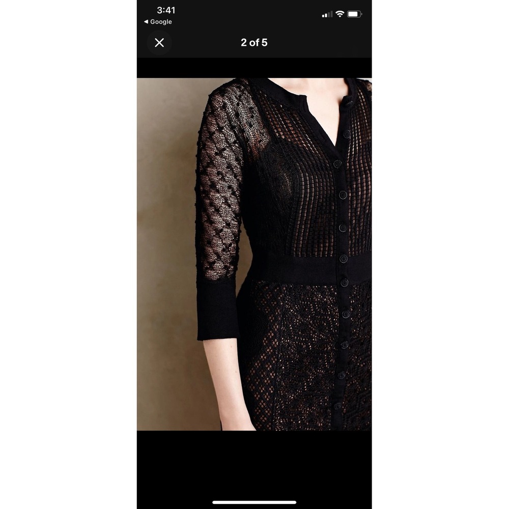 Anthropologie Byron Lars Beguile Mona Black Lace Button Front‎ Dress Lace Size 2 - Picture 4 of 14